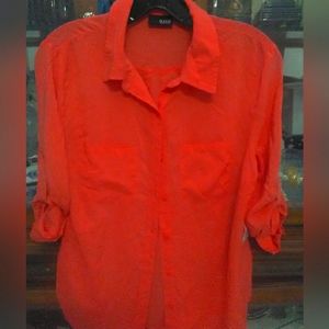 BNWT BRIGHT CORAL SOFT BLOUSE BY ANA SZ. SM  3/4 SLEEVE/ TIE UP SIMPLE & PRETTY